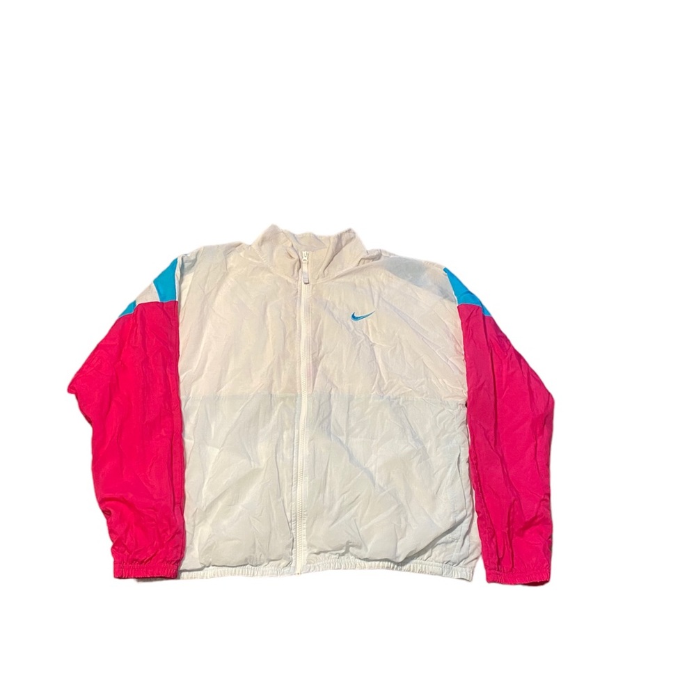 Nike Mens Rain Jacket Full Zip Up Long Sleeves White Pink Blue Size Large